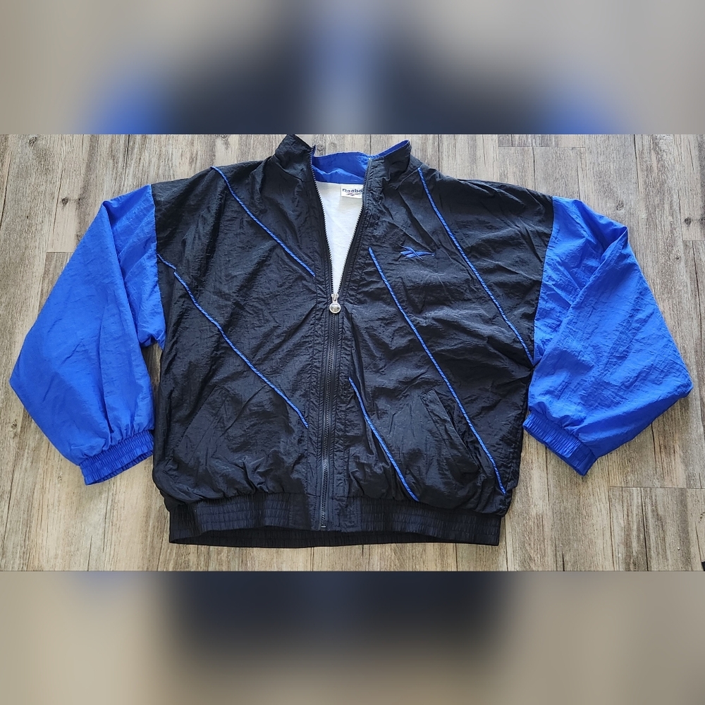 Vintage Reebok Windbreaker Mens Jacket‎ All Over Pin Striped Logo Lined XL